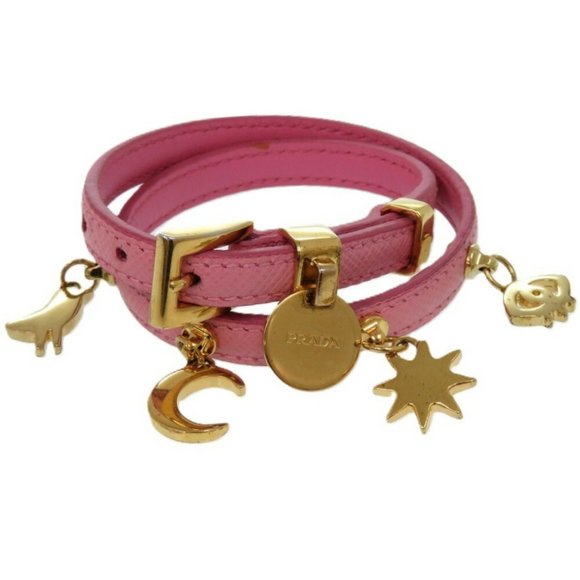 Prada 2-Strand Bird, Moon, Star, and Eye Leather Pink Bracelet 1626PRADA - Picture 2 of 9